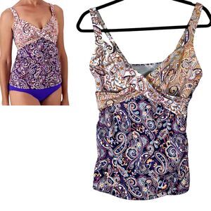 Lands' End Underwire Floral Paisley Tankini Top Swimsuit Bathing Suit 10